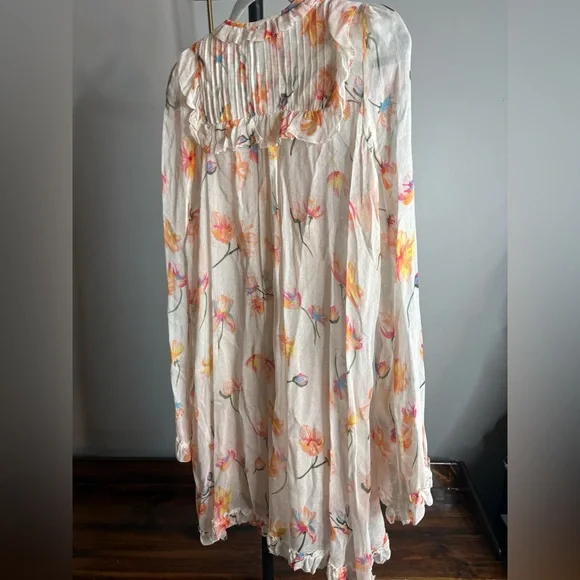 Zadig & Voltaire Cream Floral Pintuck Ruffle Long-Sleeve Dress - Picture 7 of 7